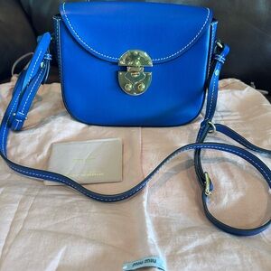 Miu Miu  Blue Leather City Calf Crossbody Bag with Gold Hardware Excellent!